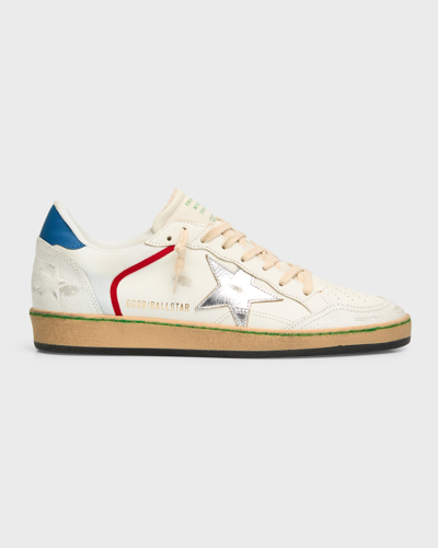 Shop Golden Goose Men's Ball Star Leather Low-top Sneakers In White/red