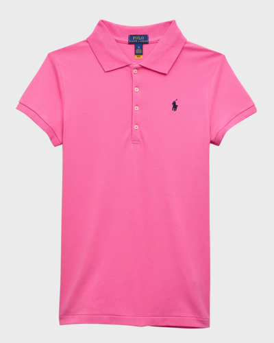 Shop Ralph Lauren Girl's Short-sleeve Logo Embroidery Polo Shirt In Baja Pink
