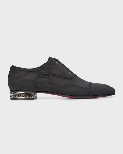 Shop Christian Louboutin Men's Greggyrocks Red-sole Satin Oxfords In Black