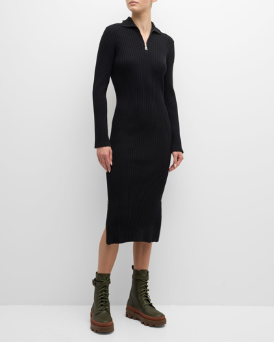 Shop Moncler Quarter-zip Knit Midi Dress In Black