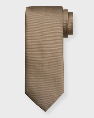 Shop Canali Men's Faille Silk Tie In Tan