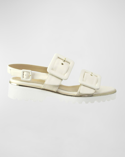 Shop Ron White Callie Buckle Leather Ankle-strap Sandals In Ice