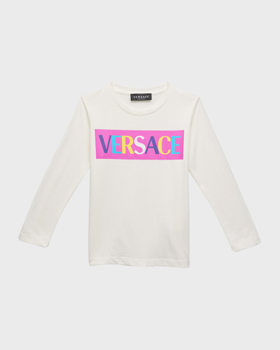 Shop Versace Girl's Multicolor Logo-print T-shirt In Whitemulticolor