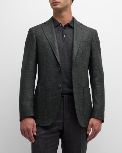 Shop Canali Men's Wool-blend Textured Blazer In Green