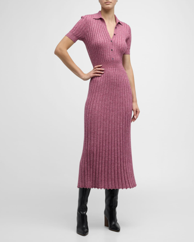 Shop Gabriela Hearst Avant Cashmere-blend Ribbed Midi Dress In Blush Multi