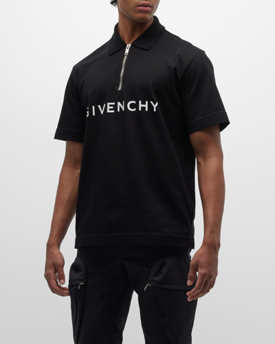 Shop Givenchy Men's 4g Pique Zip Polo Shirt In Black