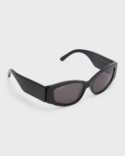 Shop Balenciaga Logo Acetate Cat-eye Sunglasses In Shiny Solid Black