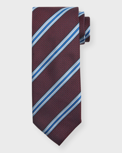 Shop Canali Men's Silk-cotton Stripe Silk Tie In Red