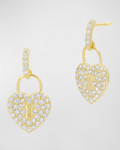 Shop Freida Rothman Locked In Love Pave Charm Earrings In Gold