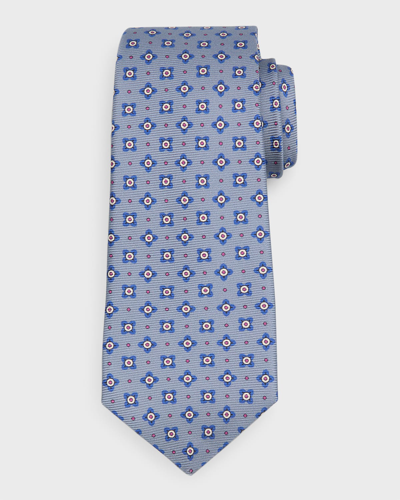 Shop Kiton Men's Floral-print Silk Tie In Gray