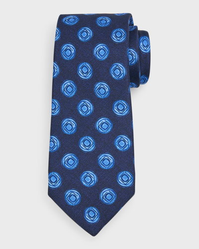 Shop Kiton Men's Circle-print Silk Tie In Navy