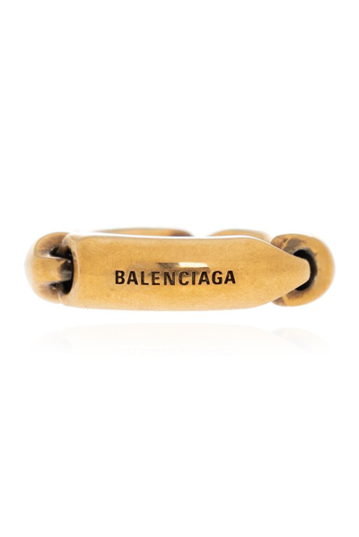 Shop Balenciaga Logo Engraved Ring In Gold