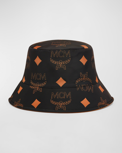 Shop Mcm Men's Maxi-monogram Reversible Bucket Hat In Black Cognac