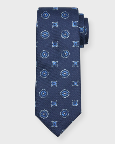 Shop Canali Men's Medallion Jacquard Silk Tie In Blue