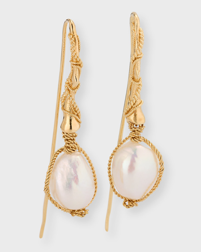 Shop Bottega Veneta Wrapped Pearl Dangle Earrings In Bianco