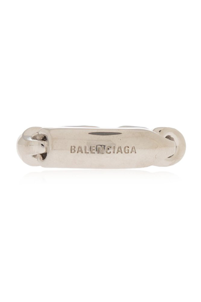 Shop Balenciaga Logo Engraved Ring In Silver