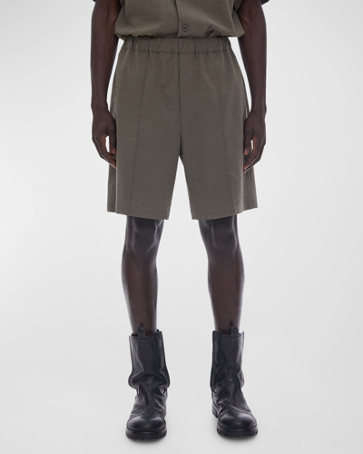 Shop Helmut Lang Men's Pintuck Pull-on Shorts In Juniper