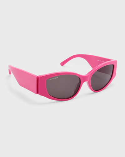Shop Balenciaga Logo Acetate Cat-eye Sunglasses In Shiny Solid Fuchs
