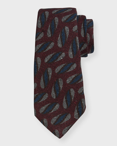 Shop Kiton Men's Oval-print Silk Tie In Dark Red