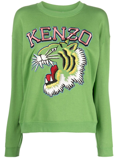 Shop Kenzo Tiger Varsity Cotton Sweatshirt In Green