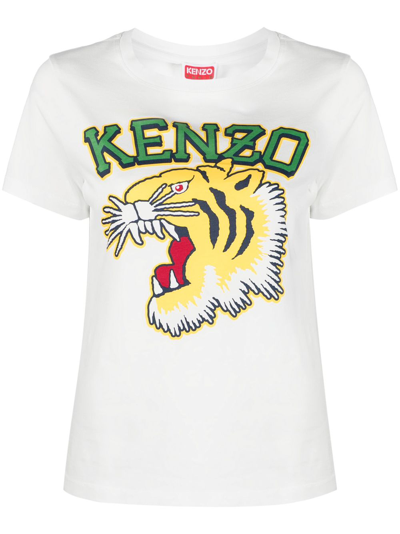 Shop Kenzo Tiger Varsity Cotton T-shirt In White