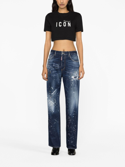 Shop Dsquared2 Icon Cropped T-shirt In Black