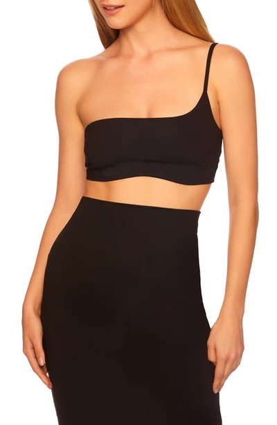 Shop Susana Monaco One-shoulder Crop Top In Black