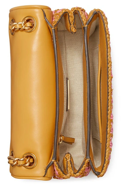 Tory Burch Small Fleming Soft Raffia Crochet Convertible Shoulder Bag In Pink Carnation Multi