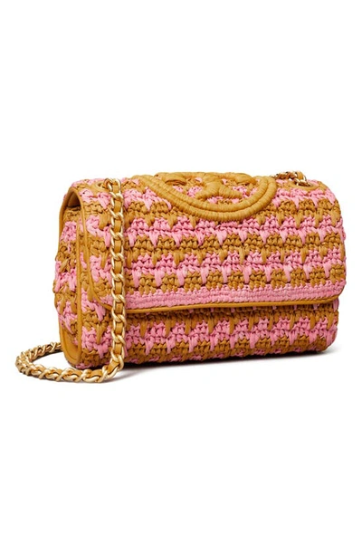 Tory Burch Small Fleming Soft Raffia Crochet Convertible Shoulder Bag In Pink Carnation Multi