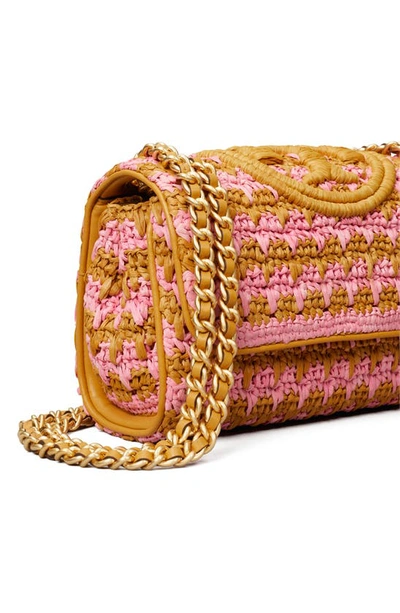 Tory Burch Small Fleming Soft Raffia Crochet Convertible Shoulder Bag In Pink Carnation Multi