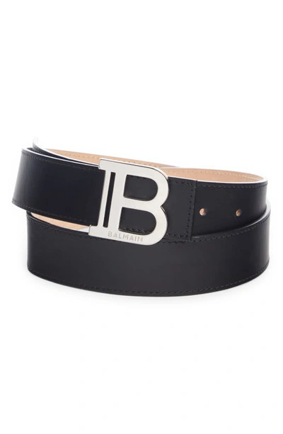 Shop Balmain Logo Buckle Leather Belt In Black