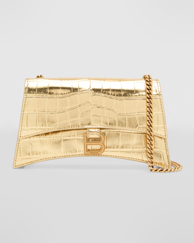Shop Balenciaga Crush Xs Chain Bag Metallized Crocodile Embossed In 8000 Gold