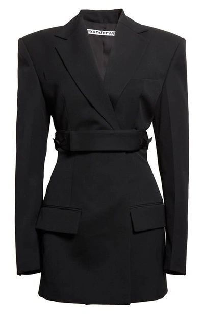 Shop Alexander Wang Dry Wool Twill Blazer Dress In 001 Black