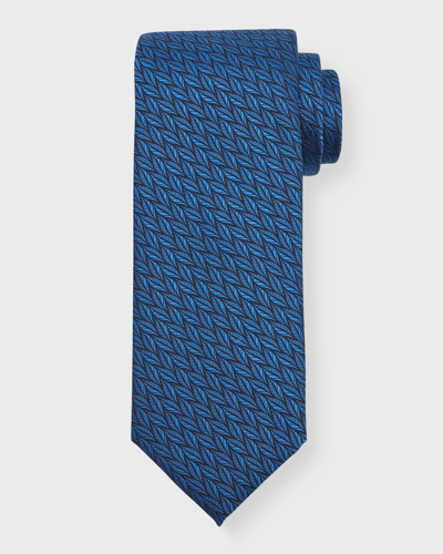 Shop Canali Men's Woven Leaves Silk Tie In Blue