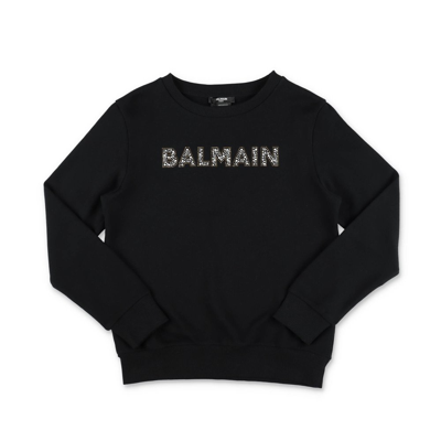 Shop Balmain Kids Logo Detailed Crewneck Sweatshirt In Black
