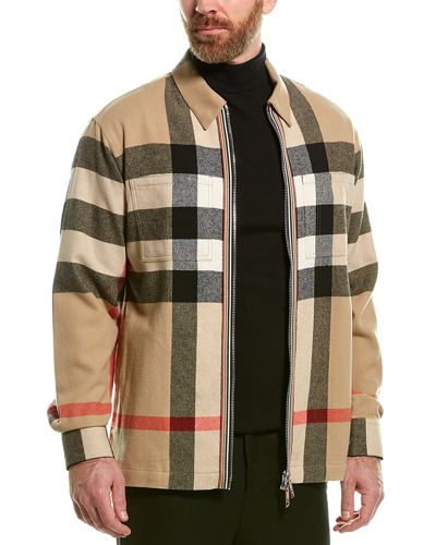 Shop Burberry Check Wool-blend Over Shirt In Beige