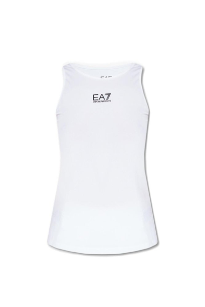 Shop Ea7 Emporio Armani Logo Printed Sleeveless Tank Top In White