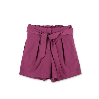 Shop Bonpoint Shirred High Waist Tied Shorts In Purple