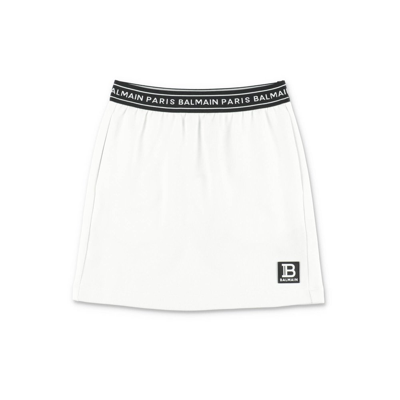 Shop Balmain Kids Logo Patch Sweat Skirt In White
