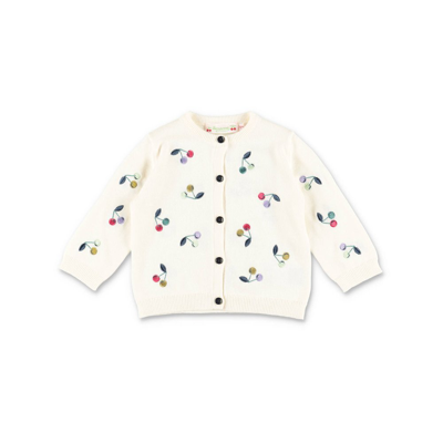 Shop Bonpoint Cherry Embroidered Buttoned Cardigan In White