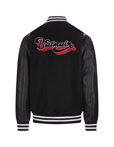 Shop Balmain Bomber Jacket In Wool And Leather In Black