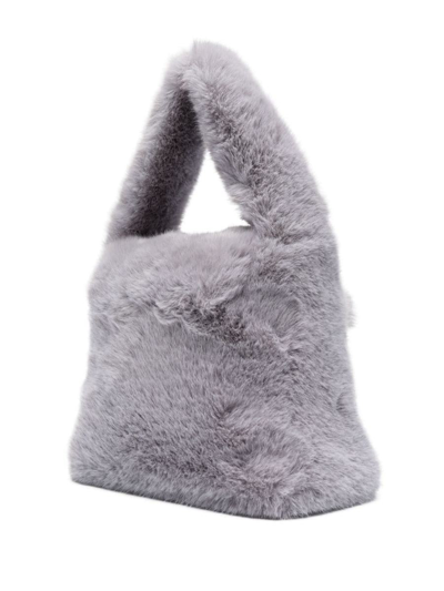 Shop Blumarine Faux Fur Mini Bag With Flap And Logo In Grey