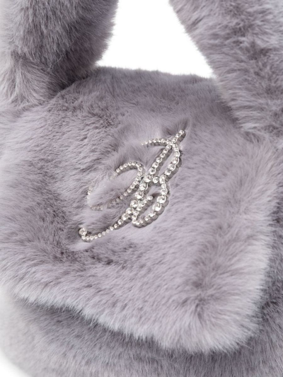 Shop Blumarine Faux Fur Mini Bag With Flap And Logo In Grey