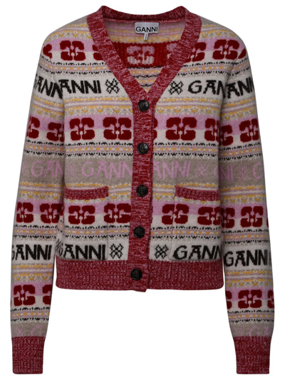 Shop Ganni Multicolor Wool Blend Cardigan