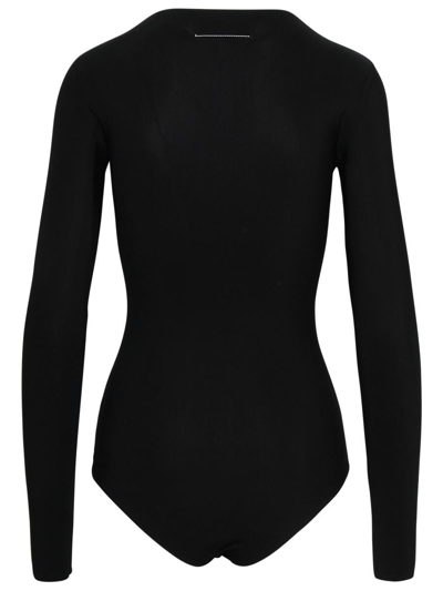 Shop Mm6 Maison Margiela Black Polyamide Bodysuit