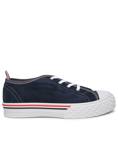 Shop Thom Browne Light Blue Corduroy Sneaker In Navy