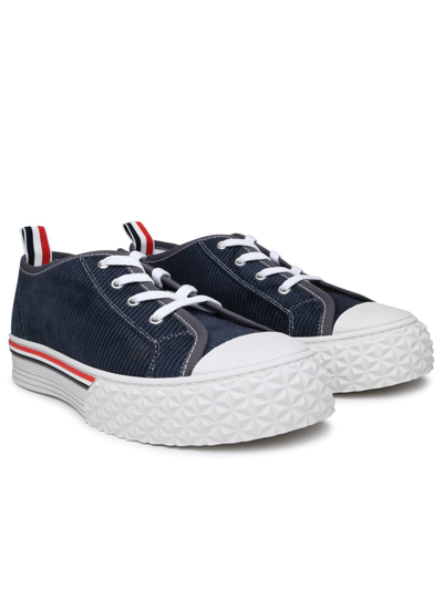 Shop Thom Browne Light Blue Corduroy Sneaker In Navy