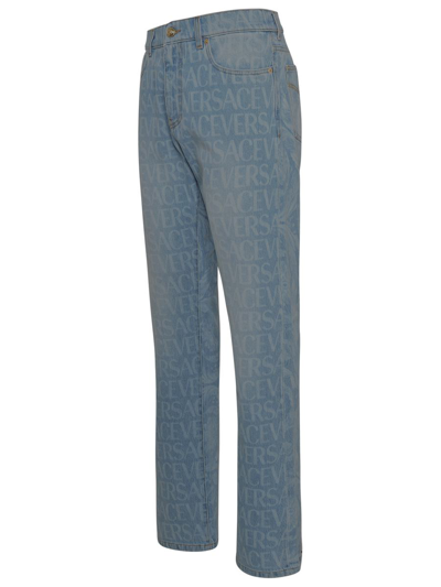 Shop Versace Blue Cotton Jeans In Light Blue