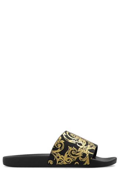 Shop Versace Jeans Couture Baroque Printed Slides In Black