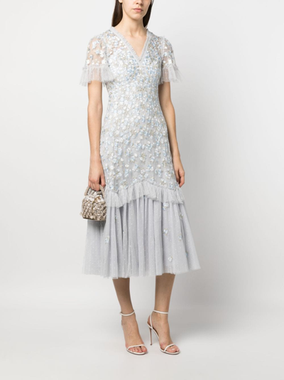 Shop Needle & Thread Primrose Floral-embroidered Tulle Dress In Grey